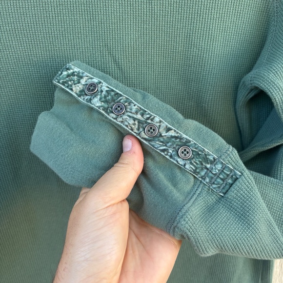 Sundance Long Sleeve Thermal Women's Large Petite Green Waffle Knit Stretch Boho - Picture 3 of 6